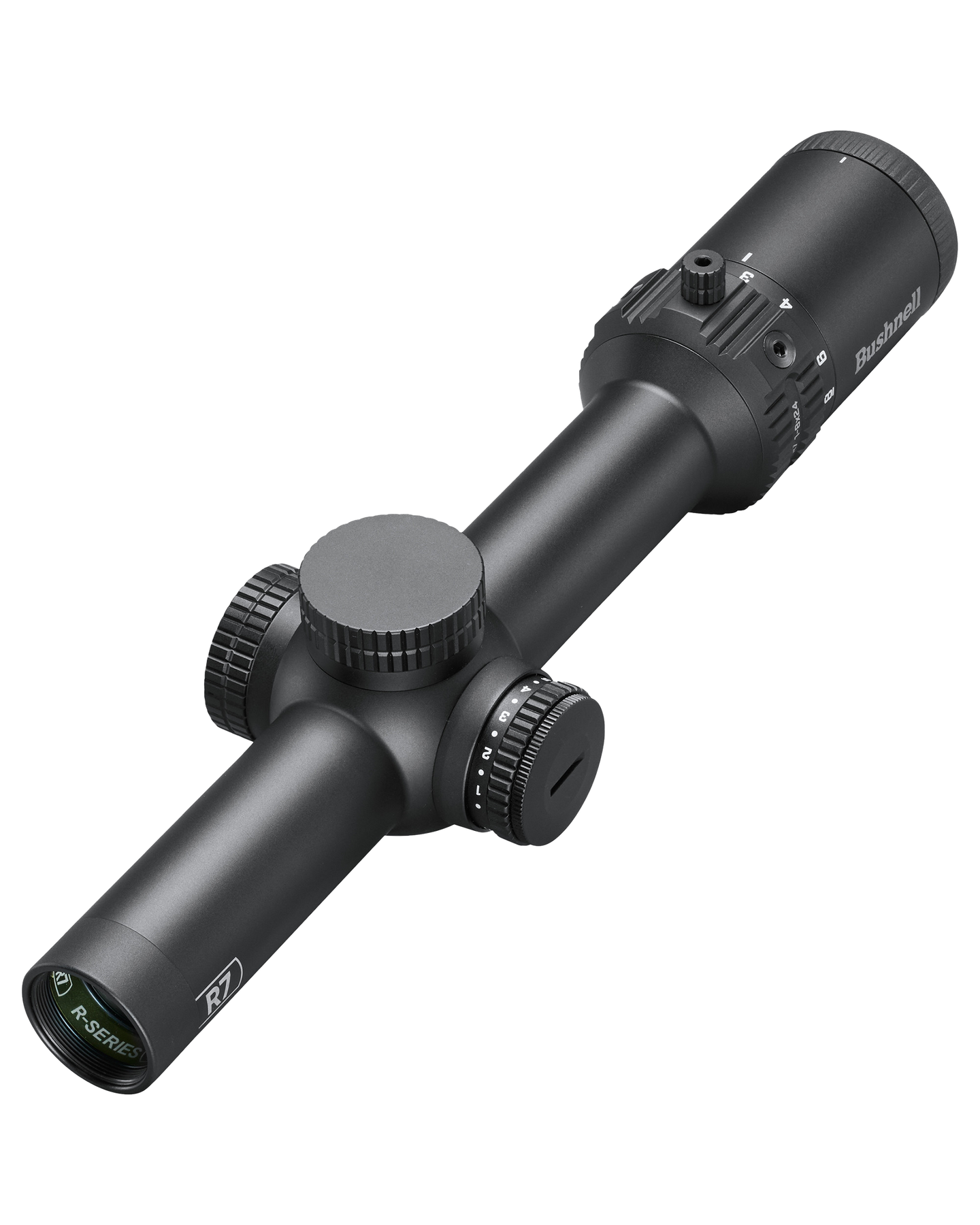 Black rifle scope on a white background