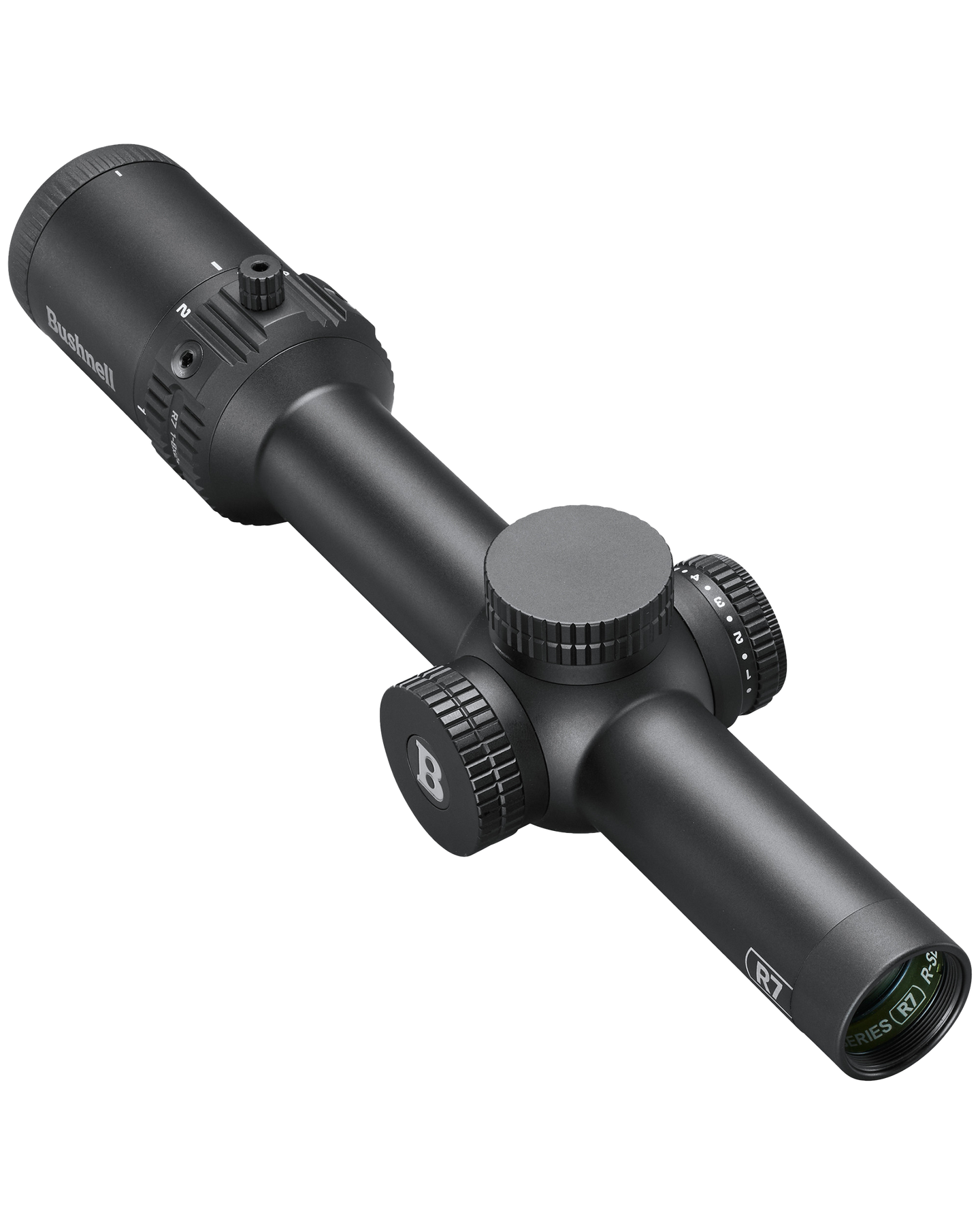 Black rifle scope on a white background