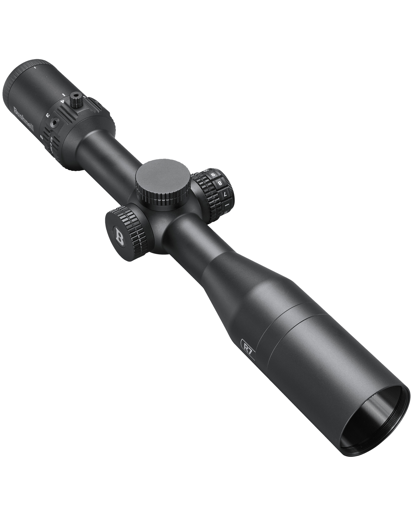 Black rifle scope on a white background