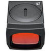 Black electronic device with a red light on a white background