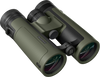 Green binoculars with black accents on a white background