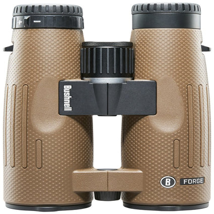 Brown binoculars with black accents on a white background, featuring the Bushnell logo.