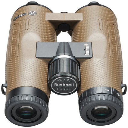 Brown binoculars with black accents on a white background, featuring the Bushnell brand.