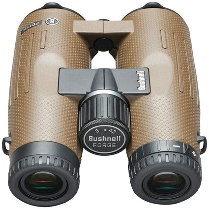 Brown binoculars with black accents and 'Bushnell' branding on a white background