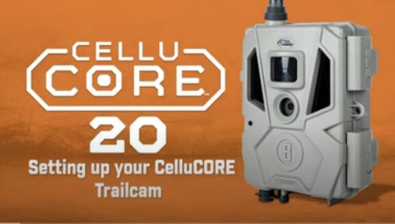 Bushnell CelluCORE Trailcamera and logo on orange background