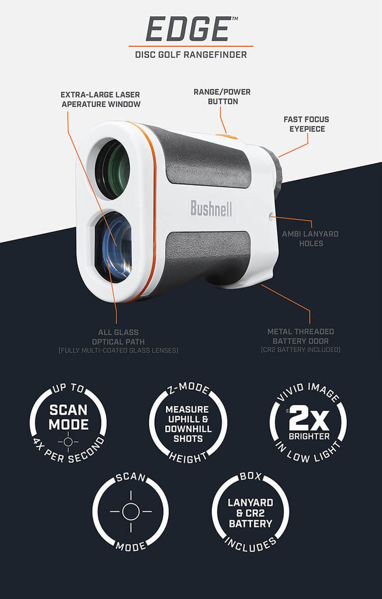 Edge Disc Golf Rangefinder with features callouts