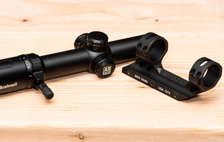 Weaver MSR Mount displayed with AR Optics Riflescope