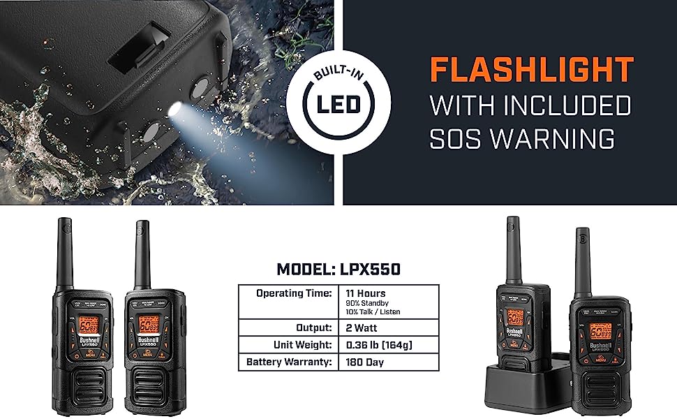 These radios are feature a flashlight and can operate for up to 11 hours.