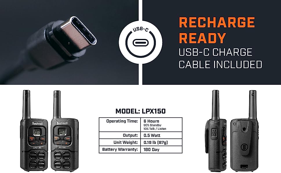 These radios are recharge ready and can operate for up to six hours.