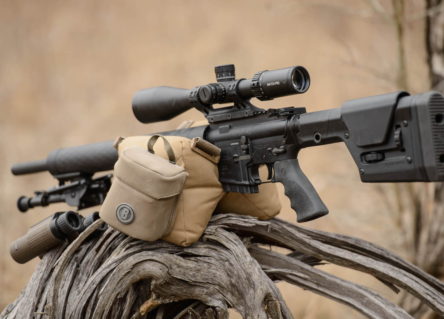 Match Pro Riflescope resting on a shooting bag