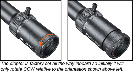 The diopter is factory set all the way inboard so initially it will only rotate CCW relative to the orientation shown...